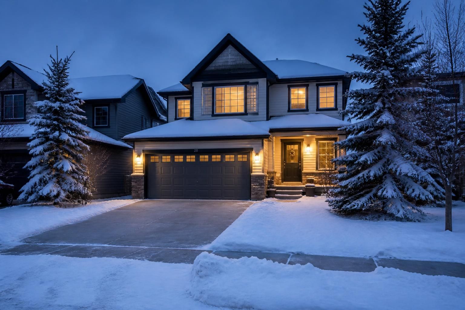 Cleared snowy driveway at a Calgary home in winter